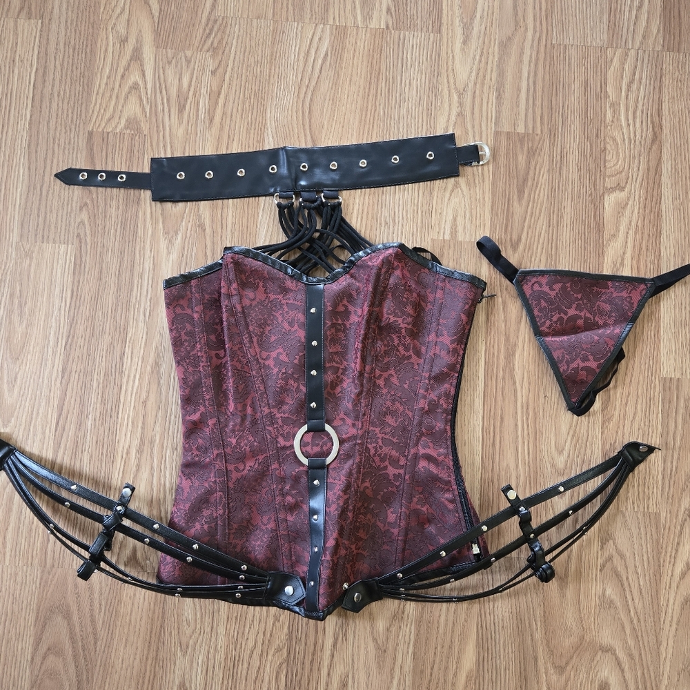 Red and Black Corset Set